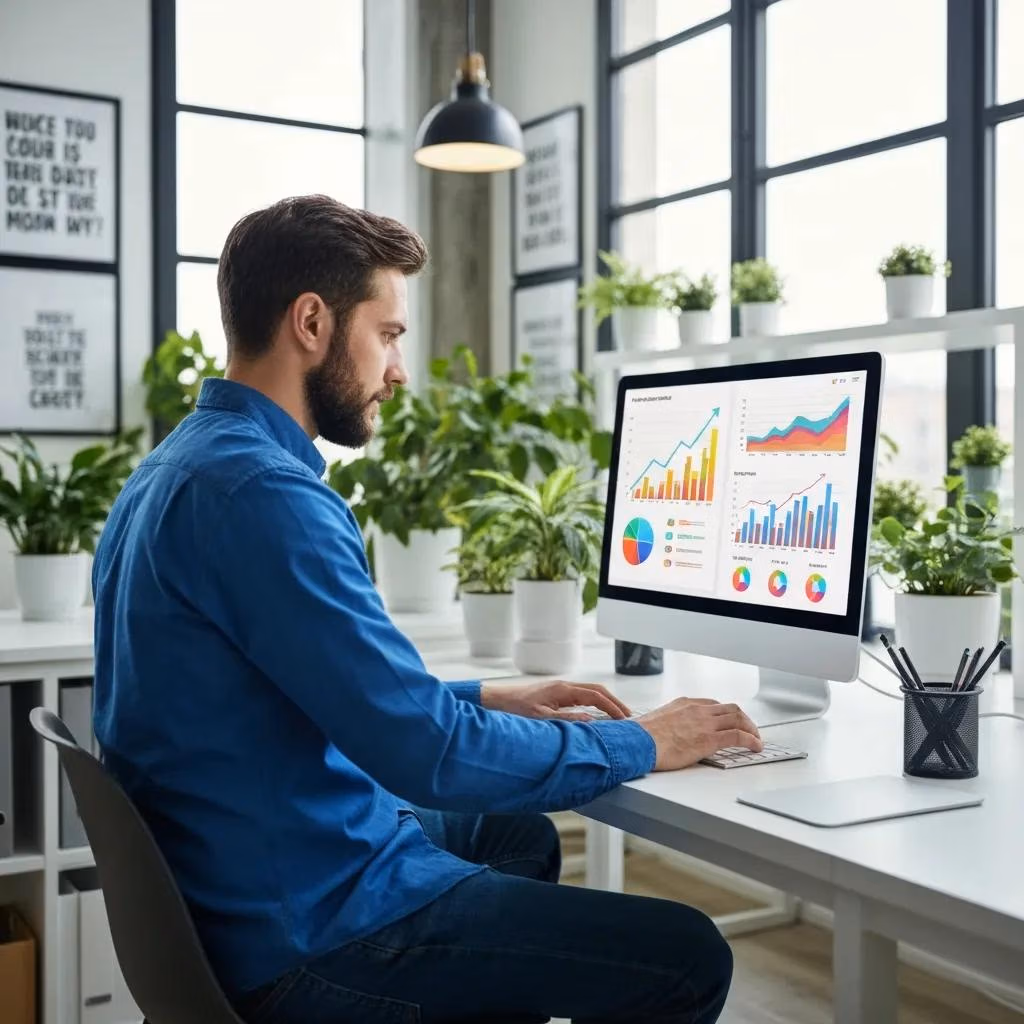 Person reviewing SEO data to generate local leads in a modern office