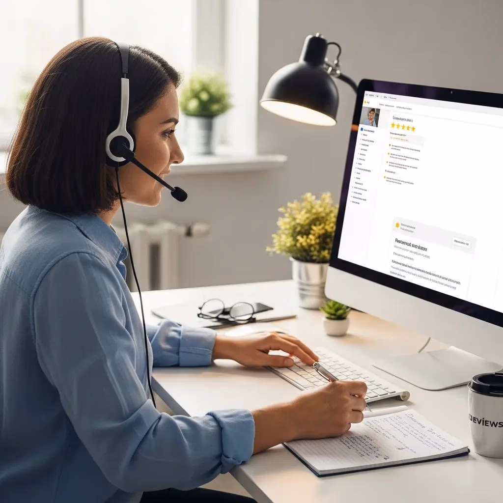 Customer support rep replying to Google reviews — showing care and responsiveness