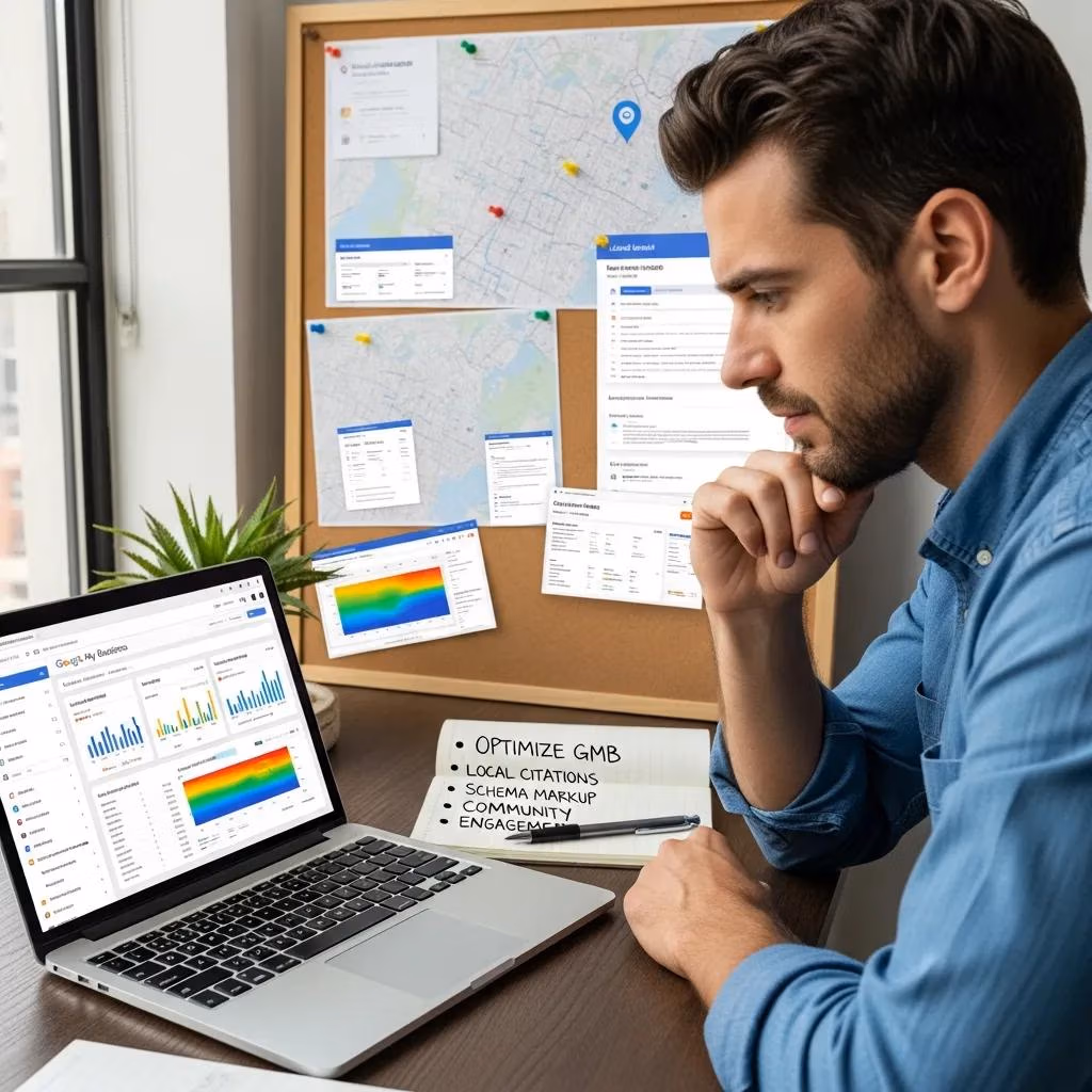 Marketer reviewing local SEO performance and lead metrics