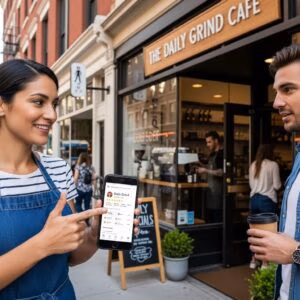Local business owner using a smartphone to enhance mobile SEO visibility