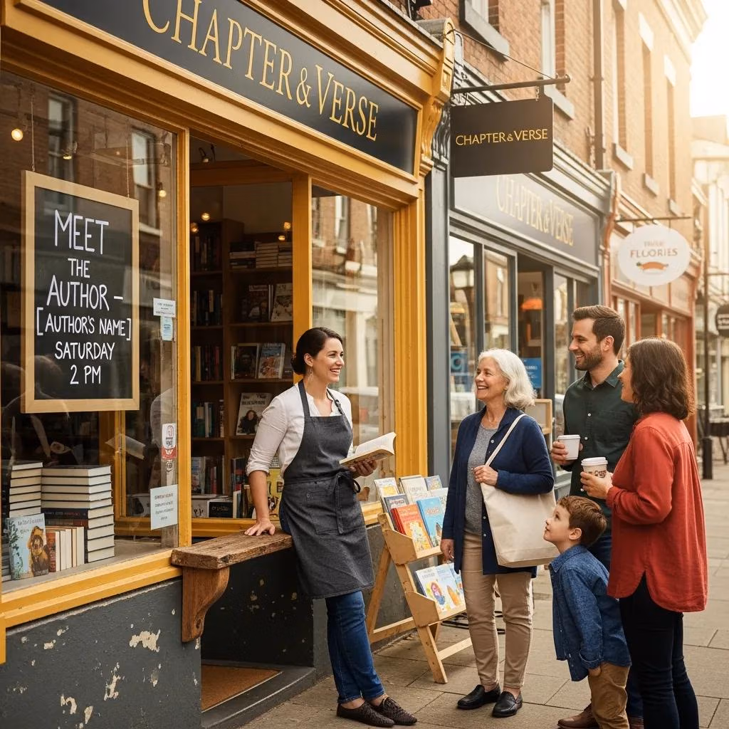 Small business owner engaging with local customers in a vibrant community setting