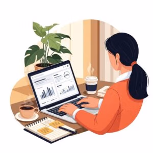 Small business owner engaging with marketing automation software in a cozy office